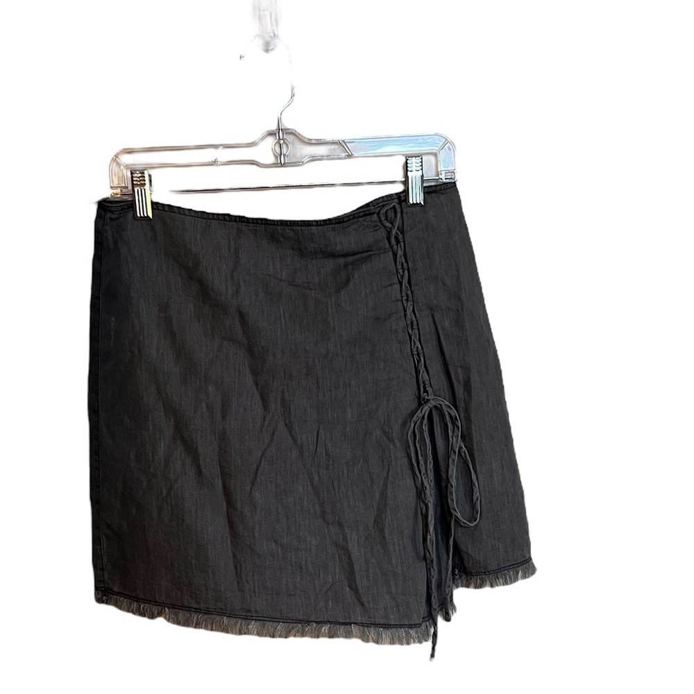 Addie Gray Lace Up Side Detail Fringe Bottom Skirt Size Medium